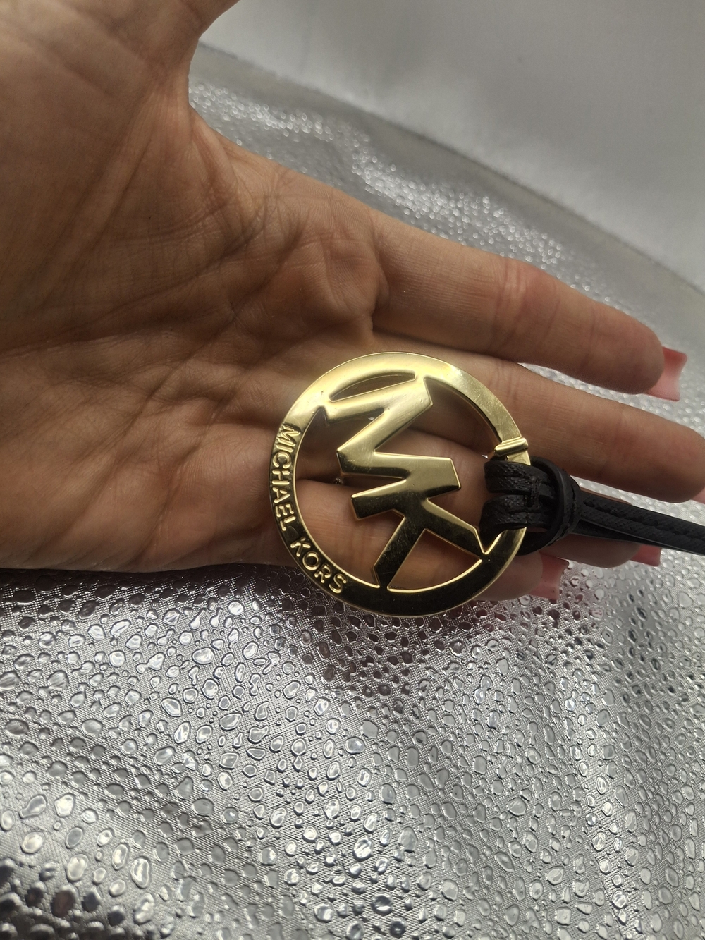 Michael Kors Gold MK Logo Keychain with Black Strap / Spare Purse Charm - Picture 5 of 8
